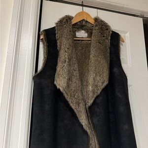 Faux Fur Trim Black Vest